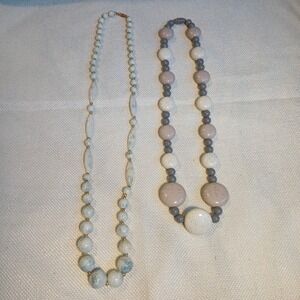Lot Of Two Lucite Necklaces Ivory Gray Taupe With Twist Clasp Closure Vintage